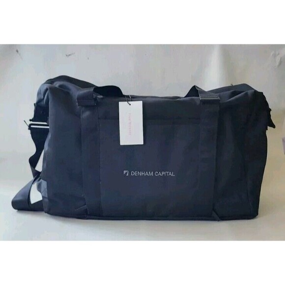 ISAAC MIZRAHI Duffel  TRAVEL Bag ~ Black with Yellow Lining  Company Embroidered - Picture 1 of 6